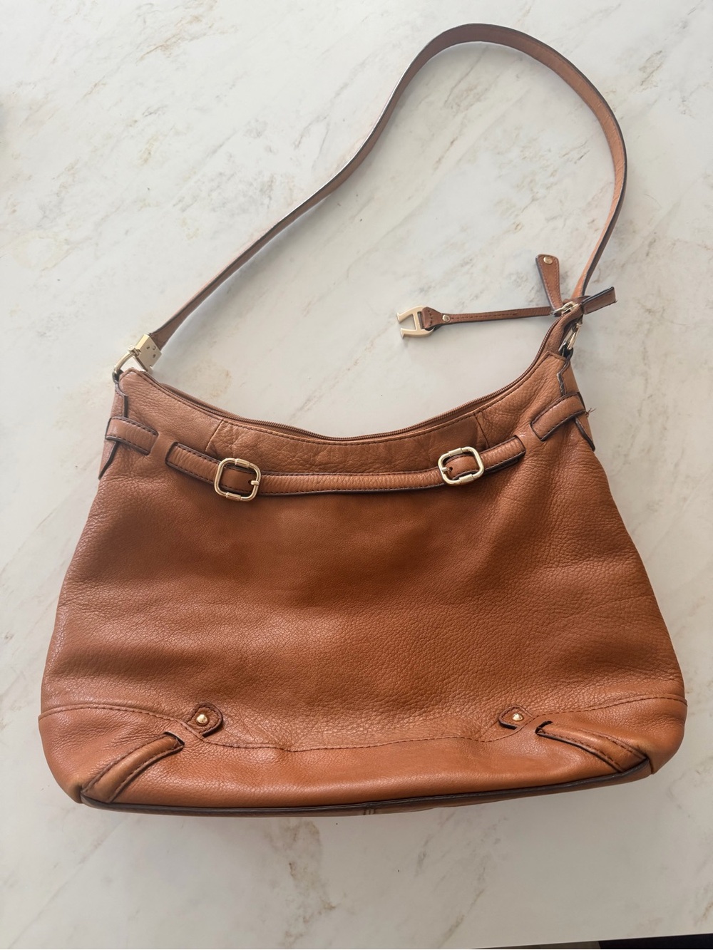 Genuine Leather Hobo Shoulder Bag in Cognac Brown